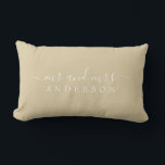 Chic Newlywed Mr Mrs Beige Sand Monogram Lumbar Pillow<br><div class="desc">Chic, modern monogrammed beige pillow with the text Mr and Mrs in white elegant script. Simply add your married name. The beige sand colour ancestral gold is used for this stylish design. Perfect luxury gift for the newlywed couple. Exclusively designed for you by Happy Dolphin Studio. If you need any...</div>