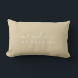 Chic Newlywed Mr Mrs Beige Sand Monogram Lumbar Pillow<br><div class="desc">Chic, modern monogrammed beige pillow with the text Mr and Mrs in white elegant script. Simply add your married name. The beige sand colour ancestral gold is used for this stylish design. Perfect luxury gift for the newlywed couple. Exclusively designed for you by Happy Dolphin Studio. If you need any...</div>