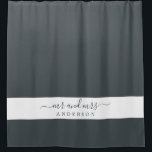 Chic Newlywed Mr Mrs Black and White Monogram<br><div class="desc">Chic black and white monogram shower curtain with the text Mr and Mrs in elegant script. The colour black forest is used for this elegant shower curtain you can customize with your married name. Perfect luxury gift for the newlywed couple. Exclusively designed for you by Happy Dolphin Studio.</div>