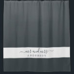 Chic Newlywed Mr Mrs Black and White Monogram<br><div class="desc">Chic black and white monogram shower curtain with the text Mr and Mrs in elegant script. The colour black forest is used for this elegant shower curtain you can customize with your married name. Perfect luxury gift for the newlywed couple. Exclusively designed for you by Happy Dolphin Studio.</div>