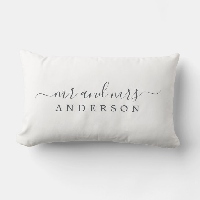 Chic Newlywed Mr Mrs Black White Monogram Lumbar Pillow (Front)