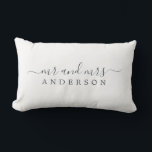 Chic Newlywed Mr Mrs Black White Monogram Lumbar Pillow<br><div class="desc">Chic, modern monogrammed black and white pillow with the text Mr and Mrs in off-black elegant script on a white background. Simply add your married name. Perfect gift for the newlywed couple. Exclusively designed for you by Happy Dolphin Studio. If you need any help or matching products please contact us...</div>