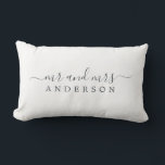 Chic Newlywed Mr Mrs Black White Monogram Lumbar Pillow<br><div class="desc">Chic, modern monogrammed black and white pillow with the text Mr and Mrs in off-black elegant script on a white background. Simply add your married name. Perfect gift for the newlywed couple. Exclusively designed for you by Happy Dolphin Studio. If you need any help or matching products please contact us...</div>