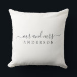 Chic Newlywed Mr Mrs Black White Monogram Throw Pillow<br><div class="desc">Chic, modern monogrammed black and white pillow with the text Mr and Mrs in off-black elegant script on a white background. Simply add your married name. Perfect gift for the newlywed couple. Exclusively designed for you by Happy Dolphin Studio. If you need any help or matching products please contact us...</div>