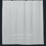 Chic Newlywed Mr Mrs Dark Misty Grey Monogram<br><div class="desc">Chic light grey monogram shower curtain with the text Mr and Mrs in white elegant script. The colour misty grey is used for this stylish design you can customize with your married name. Perfect luxury gift for the newlywed couple. Exclusively designed for you by Happy Dolphin Studio.</div>
