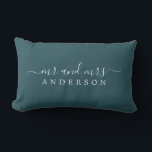 Chic Newlywed Mr Mrs Deep Emerald Monogram Lumbar Pillow<br><div class="desc">Chic, modern monogrammed dark emerald pillow with the text Mr and Mrs in white elegant script. Simply add your married name. The colour deep emerald is used for this stylish design. Perfect luxury gift for the newlywed couple. Exclusively designed for you by Happy Dolphin Studio. If you need any help...</div>