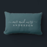 Chic Newlywed Mr Mrs Deep Emerald Monogram Lumbar Pillow<br><div class="desc">Chic, modern monogrammed dark emerald pillow with the text Mr and Mrs in white elegant script. Simply add your married name. The colour deep emerald is used for this stylish design. Perfect luxury gift for the newlywed couple. Exclusively designed for you by Happy Dolphin Studio. If you need any help...</div>