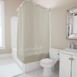 Chic Newlywed Mr Mrs Grey Monogram<br><div class="desc">Chic grey monogram shower curtain with the text Mr and Mrs in white elegant scrip. The colour shiitake grey is used for this stylish design you can customize with your married name. Perfect luxury gift for the newlywed couple. Exclusively designed for you by Happy Dolphin Studio.</div>