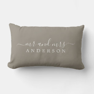 Chic Newlywed Mr Mrs Grey Monogram Lumbar Pillow