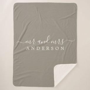 Chic Newlywed Mr Mrs Grey Monogram Sherpa Blanket
