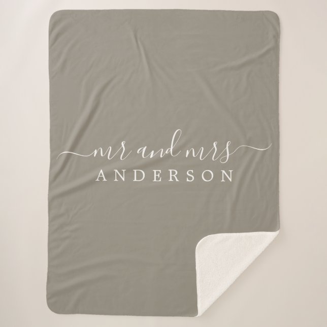 Chic Newlywed Mr Mrs Grey Monogram Sherpa Blanket (Front)