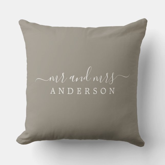 Chic Newlywed Mr Mrs Grey Monogram Throw Pillow (Front)