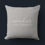 Chic Newlywed Mr Mrs Grey Monogram Throw Pillow<br><div class="desc">Chic, modern monogrammed pillow with the text Mr and Mrs in white elegant script on a grey background. Simply add your married name. Perfect gift for the newlywed couple. Exclusively designed for you by Happy Dolphin Studio. If you need any help or matching products please contact us at happydolphinstudio@outlook.com. We're...</div>