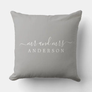 Chic Newlywed Mr Mrs Grey Monogram Throw Pillow