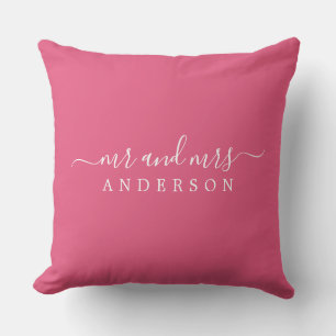 Chic Newlywed Mr Mrs Hot Pink Monogram Throw Pillow
