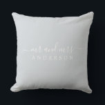 Chic Newlywed Mr Mrs Ice Blue Monogram Throw Pillow<br><div class="desc">Chic, modern monogrammed pillow with the text Mr and Mrs in white elegant script on an ice blue background. Simply add your married name. Perfect gift for the newlywed couple. Exclusively designed for you by Happy Dolphin Studio. If you need any help or matching products please contact us at happydolphinstudio@outlook.com....</div>