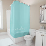 Chic Newlywed Mr Mrs Pastel Blue Monogram<br><div class="desc">Chic seashell blue monogram shower curtain with the text Mr and Mrs in white elegant scrip. You can customize this stylish design with your married name. Perfect luxury gift for the newlywed couple. Exclusively designed for you by Happy Dolphin Studio.</div>