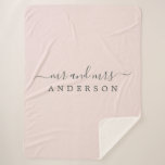 Chic Newlywed Mr Mrs Pastel Pink Monogram Sherpa Blanket<br><div class="desc">Chic, modern monogrammed sherpa blanket with the text Mr and Mrs in off-black elegant script on a pastel pink background. Simply add your married name. The colour ashes of roses is used for this stylish design. Perfect luxury gift for the newlywed couple. If you need any help or matching products...</div>
