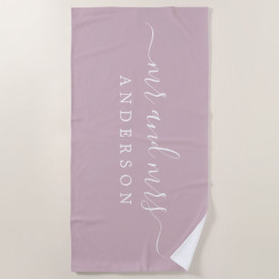 Chic Newlywed Mr Mrs Pastel Purple Monogrammed Beach Towel