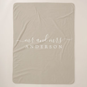 Chic Newlywed Mr Mrs Shiitake Grey Monogram Sherpa Blanket