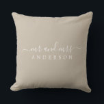 Chic Newlywed Mr Mrs Shiitake Grey Monogram Throw Pillow<br><div class="desc">Chic, modern monogrammed pillow with the text Mr and Mrs in white elegant script on a shiitake grey background. Simply add your married name. Perfect gift for the newlywed couple. Exclusively designed for you by Happy Dolphin Studio. If you need any help or matching products please contact us at happydolphinstudio@outlook.com....</div>