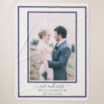 Chic Newlywed Mr Mrs Wedding Photo Sherpa Blanket<br><div class="desc">Chic, modern monogrammed wedding photo sherpa blanket with the text Mr and Mrs in navy blue elegant script calligraphy and your wedding date on a white background with a navy blue border. Simply add your married name, wedding date and wedding photo. Perfect luxury keepsake gift for the newlywed couple. Exclusively...</div>