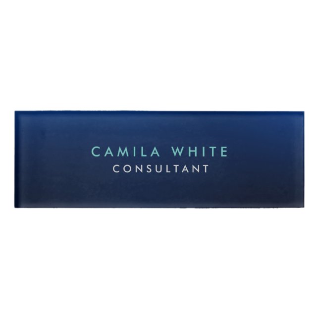 Chic Night Blue Elegant Professional Name Tag (Front)