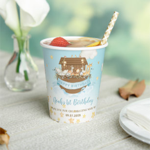 Chic Noah's Ark Blue Boy 1st 2nd 3rd Birthday Paper Cups