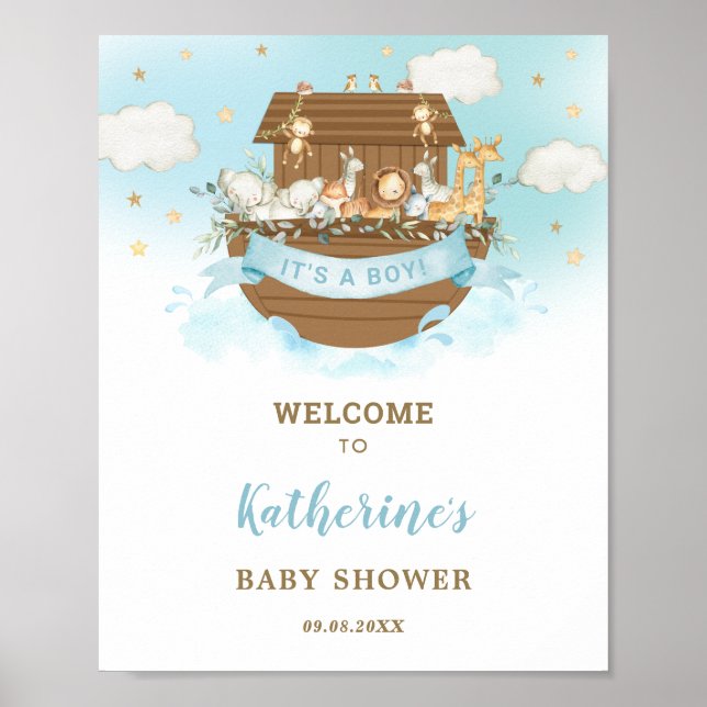 Chic Noah's Ark Boy Baby Shower Welcome  Poster (Front)