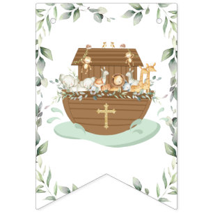 Chic Noah's Ark Greenery Baptism Christening Bunting Flags