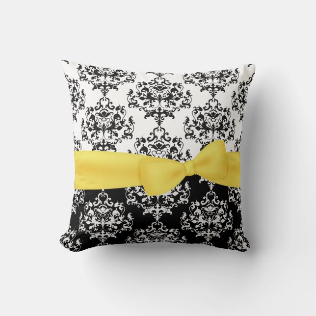 Chic noir & blanc Damask Decorator Coussin (Recto)