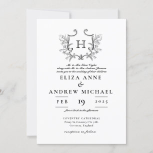 ChIc Noir Blanc Monogramme Crest Faire-part de mar