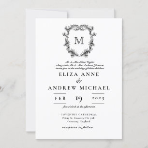 ChIc Noir Blanc Monogramme Crest Faire-part de mar