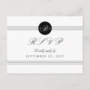 Chic noir blanc réponse Monogramme RSVP carte post