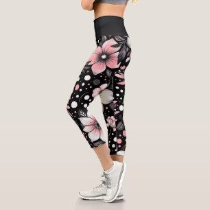 Chic Noir Blooms Capri Leggings