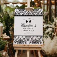 Chic noir Damask Bow Fête des mariées Affiche de b