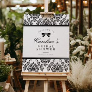 Chic noir Damask Bow Fête des mariées Affiche de b