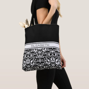 Chic noir et blanc Damas Sac fourre-tout personnal