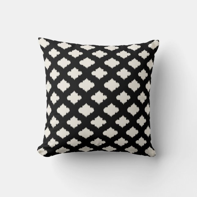 chic noir et blanc motif marocain ikat coussin (Recto)