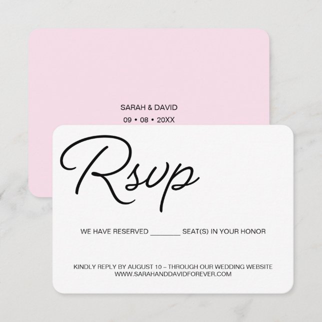 Chic Noir et rose RSVP mariage siège réservé (Devant / Derrière)