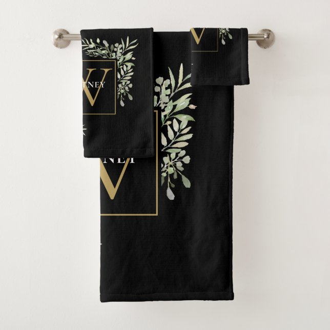 Chic Noir Monogramme Vert Floral (En situation)