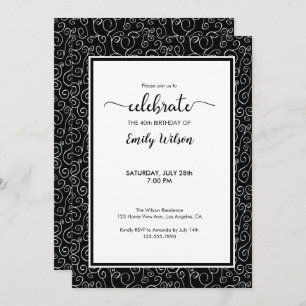 Chic noir Motif 40e anniversaire Invitation