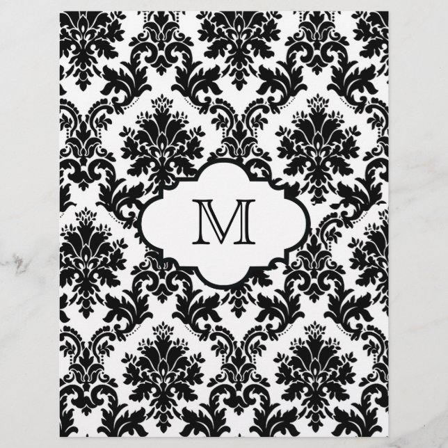 Chic noir noir Monogramme Damask Papier à gratter (Devant)