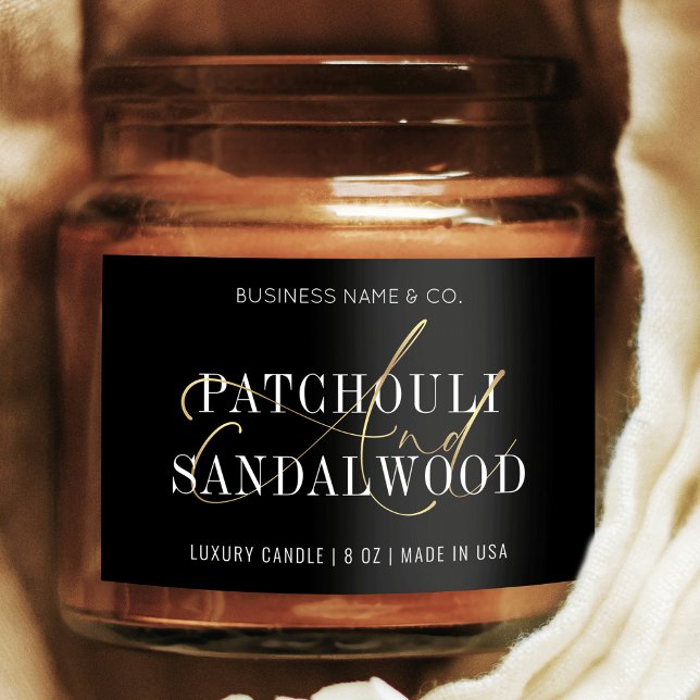 Chic Noir & Or Moderne Chandle Jar Étiquette produ (Modern black and gold candles label, featuring elegant calligraphy in faux gold and minimal design)