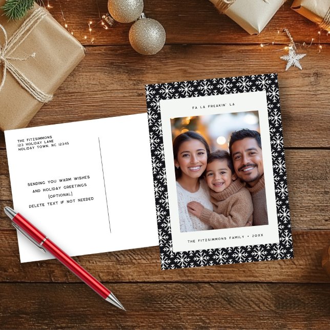 Chic Nordic noir et blanc Snowflake carte postale (Neutral Snowflake Modern Christmas Postcard black)