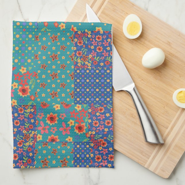 Chic Nostalgic Faux Patchwork Kitchen Towel (Quarter Fold)