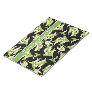 Chic Notepad or Jotter: Lily of the Valley, Black