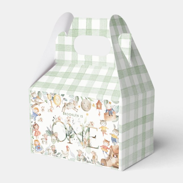 Chic Nursery Rhyme Greenery 1st Birthday One  Favor Box (Front Side)