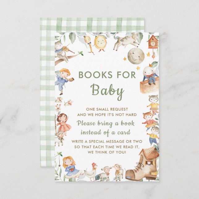 Chic Nursery Rhyme Greenery Bring a Book Card (Front/Back)