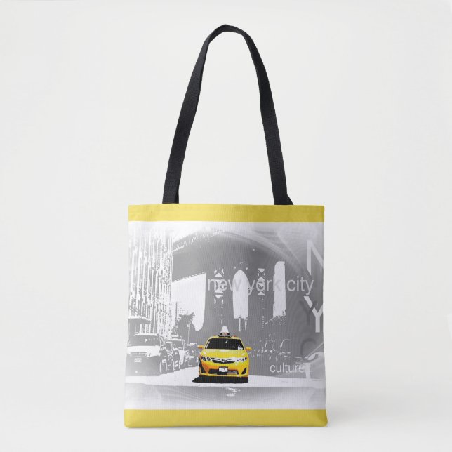 Chic Nyc New York City Brooklyn Bridge Yellow Taxi Tote Bag (Front)